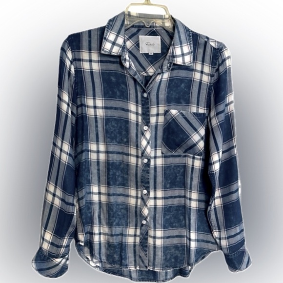 Rails Revolve Hunter Ocean Wash Cloud Plaid Flannel Button Down Shirt Womens XS - Picture 1 of 11